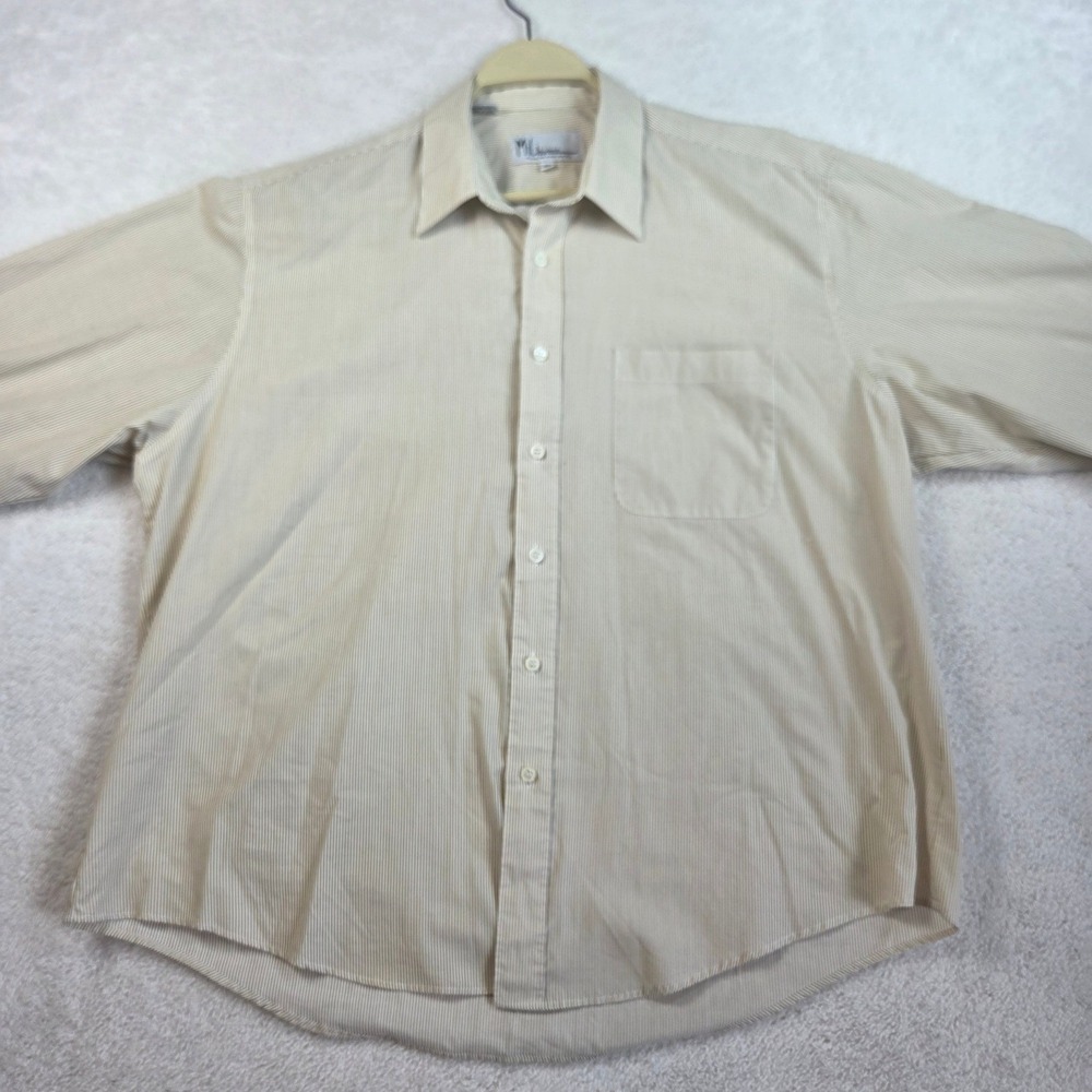 Mili Designs Womens Tan White Pinstripe Button Down Shirt Long Sleeve PL 1655
